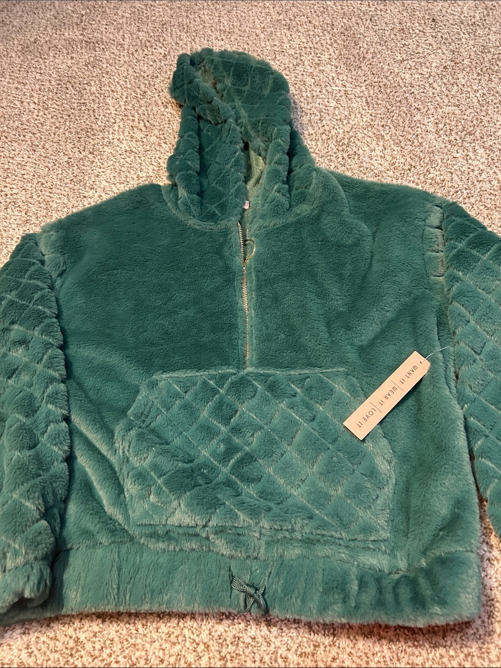 Crave Fame Plush Quilted-Panel Hooded Pullover